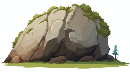 Base for alpinium  large rock boulder in a garden - obrazy, fototapety, plakaty