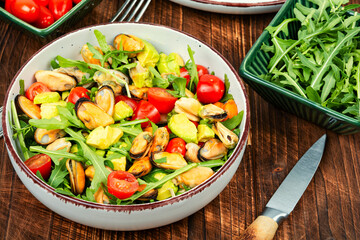 Seafood salad with mussels. - 784377693