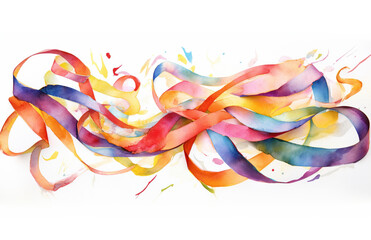 Watercolor Illustration Set Of Multicolored Ribbons, Isolated On White Background
