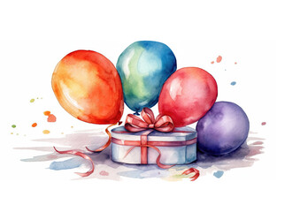 Watercolor Illustration Of Birthday Gift Boxes, Isolated On A White Background