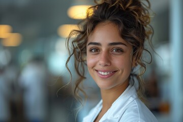 Fototapeta premium A cheerful female medical professional with a stethoscope exudes friendliness and confidence