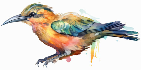 Colorful Watercolor Bird Isolated On A White Background