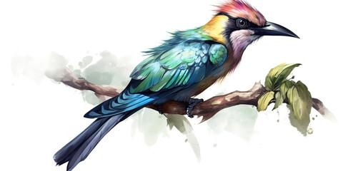 Watercolor Drawing Of A Vibrant Forest Bird Perched On A Branch