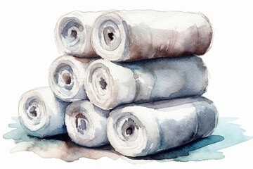 Watercolor Drawing Of Spa Towels On A White Background