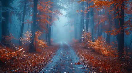 autumn forest in the morning