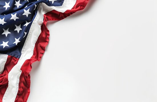 A red, white, and blue American flag is displayed on a white background