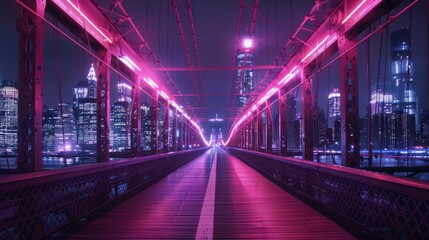 City bridge turned into a modern art walk, featuring light installations and soundscapes, --ar 16:9
