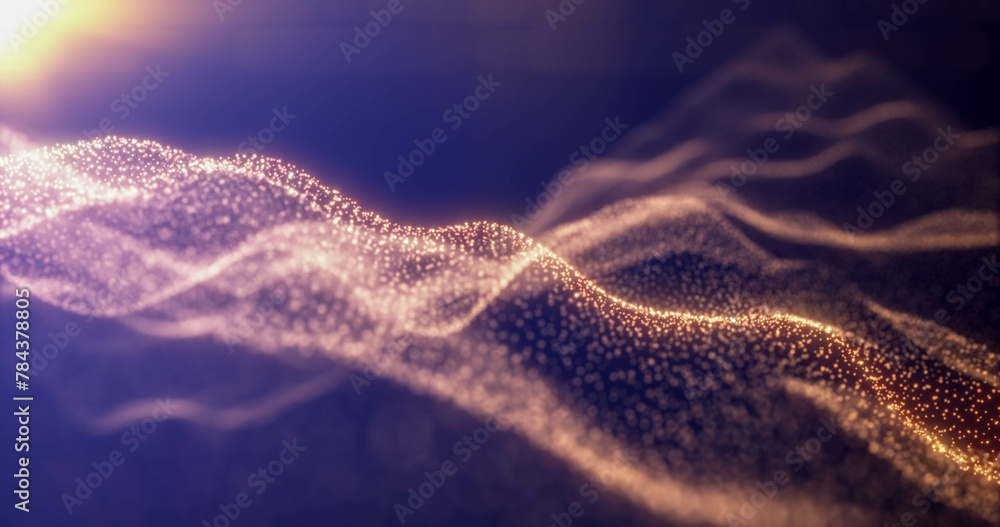 Poster yellow energy glowing magic waves from particles of lines with light rays. abstract background