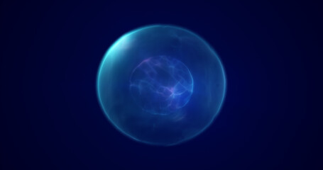 Spinning blue purple energy sphere digital hi-tech ball futuristic magic circle glowing bright force field abstract background