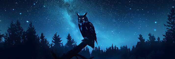 Obraz na płótnie Canvas Majestic Night Owl Asserting Dominance in the Dead of the Night Under a Starry Sky