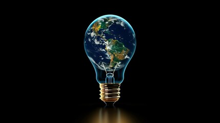 Environment and Ecology: A 3D vector illustration of a lightbulb with a globe inside