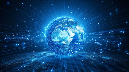 Obraz premium Global Connectivity: A 3D vector illustration of a digital globe with network lines emanating from it