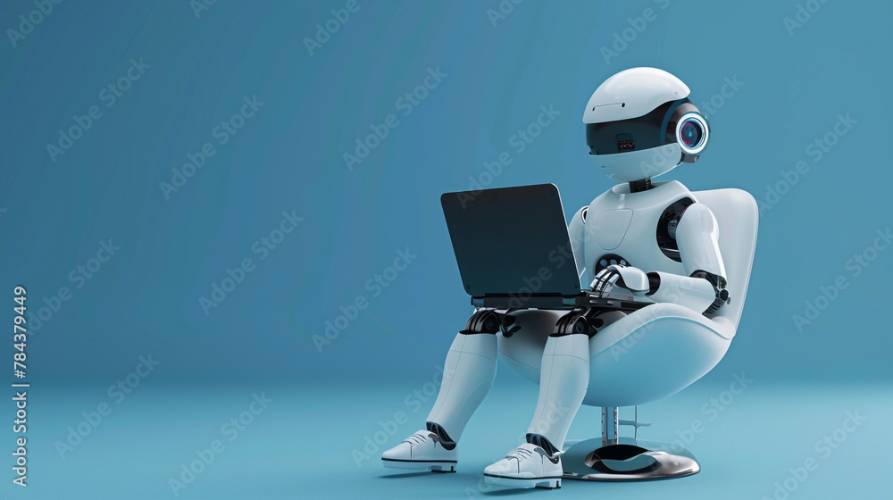 Aufkleber artificial intelligence robots using laptop computers with blue background chatbot technology and ai