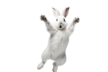 White rabbit jumping. isolated on a transparent background.