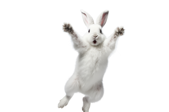 White rabbit jumping. isolated on a transparent background.