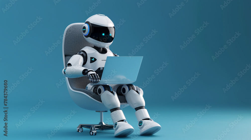 Aufkleber artificial intelligence robots using laptop computers with blue background chatbot technology and ai