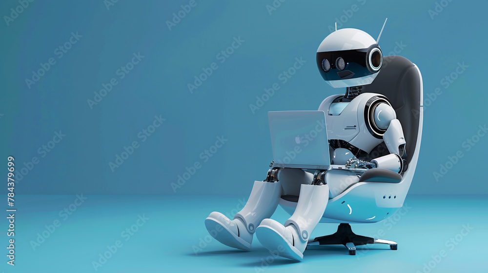 Aufkleber artificial intelligence robots using laptop computers with blue background chatbot technology and ai