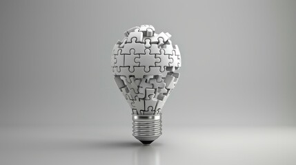 Inspiration and Motivation: A 3D vector illustration of a lightbulb made of puzzle pieces