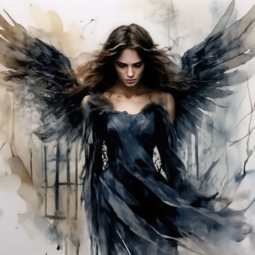 Beautiful black angel with wings.