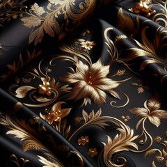 Abstract black and gold 3d wallpaper. Background with ornament, gold, floral, dark. The smooth surface and rich, polished finish of the marble create a sense of opulence