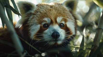 Close up of a red panda in a tree, suitable for nature and wildlife themes