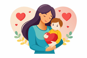 mother's day mother-holding-baby-with-heart-vector illustration