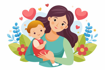 Obraz na płótnie Canvas mother's day mother-holding-baby-with-heart-vector illustration