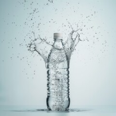 Refreshing water bottle with dynamic splashes, mineral water