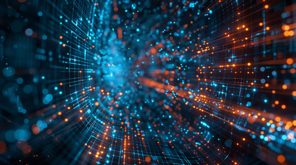 Naklejka premium modern information technology background or cyber tech wallpaper, glowing digital data, futuristic business presentation background 