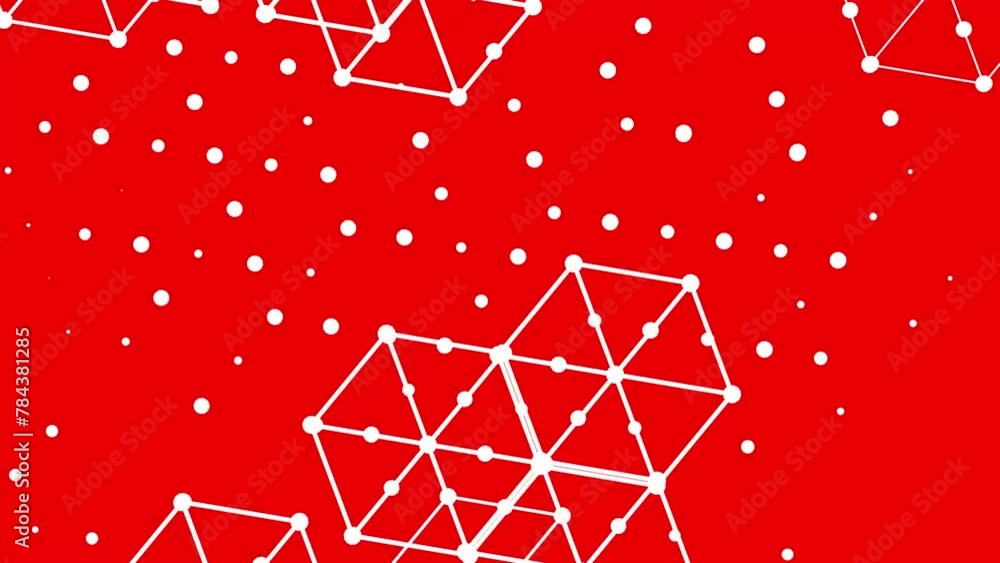 Poster red geometric pattern with connected lines and dots