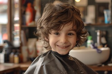 A young boy getting his hair styled in a salon. Ideal for beauty and grooming concepts