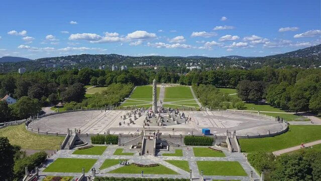 Vigeland park or Vigelandpark aerial view in Oslo, Norway. Vigeland is located in the Frognerpark in Oslo.