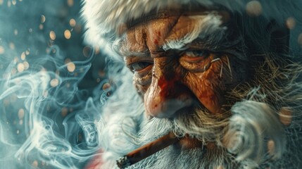 A close-up image of a person smoking a cigarette. Suitable for health or addiction-related concepts - obrazy, fototapety, plakaty