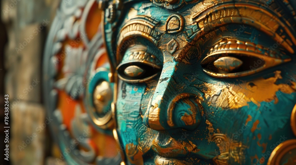 Poster detailed close up of a statue depicting a woman's face. suitable for various design projects