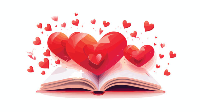 Book with opened pages of heart shape isolated on w