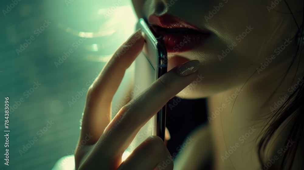 Poster close up of a person talking on a cell phone. great for communication concepts