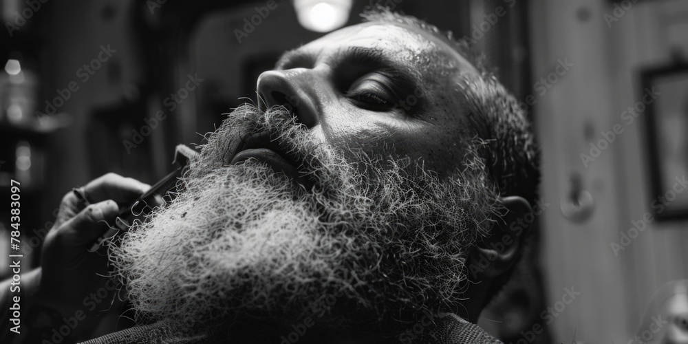 Poster monochrome image of a man with a beard, suitable for various projects