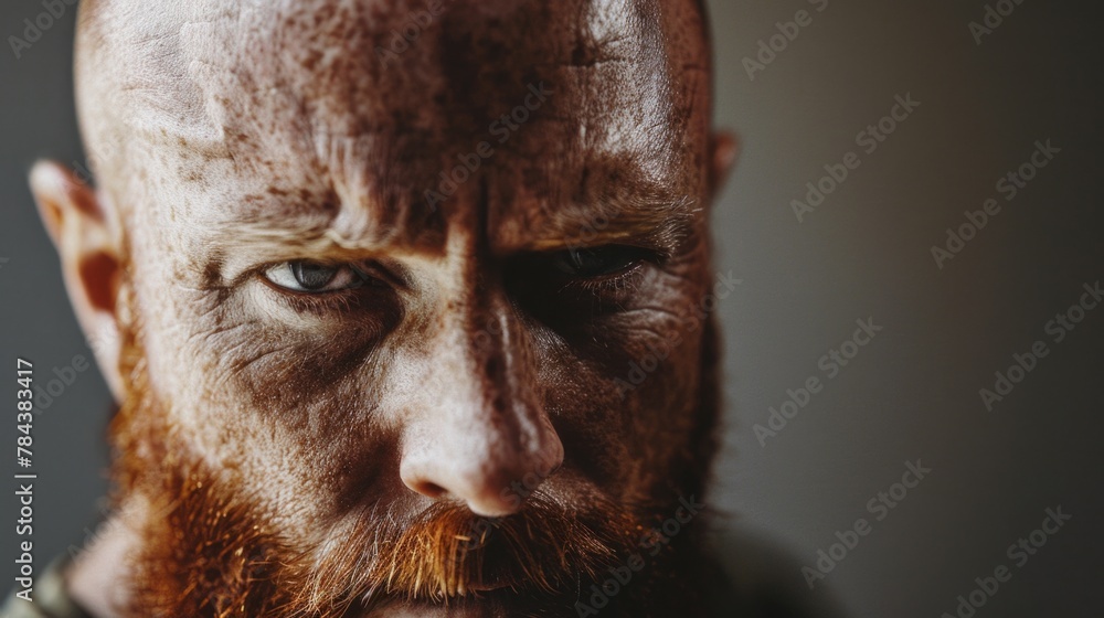 Poster a detailed shot of a man with a beard, suitable for various projects