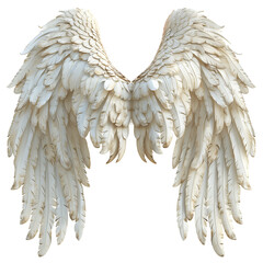 Graceful white angel wings with detailed feathers isolated on transparent background  
