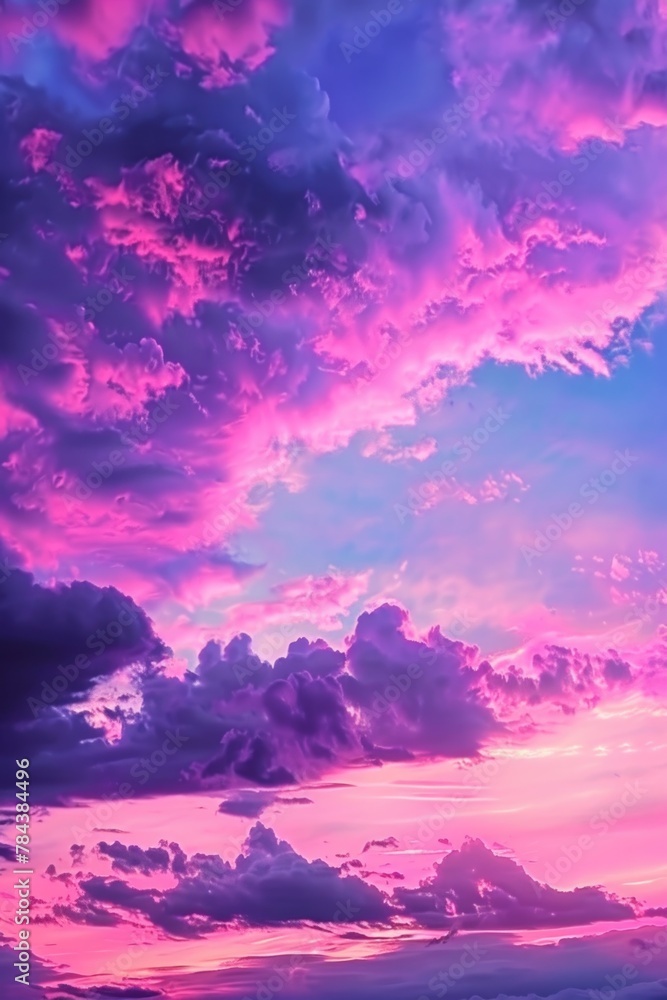 Aufkleber A serene pink and blue sky with fluffy clouds and a boat floating in the water. Suitable for various design projects