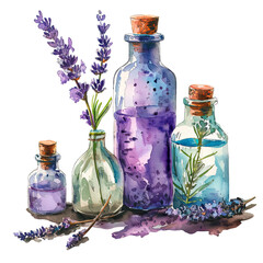 watercolor illustration with lavender flowers, composition of lavender flowers