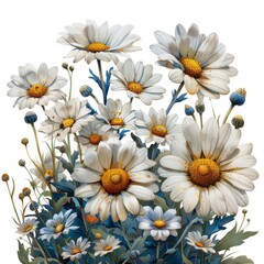 A watercolor drawing of wildflowers daisies on a white background.