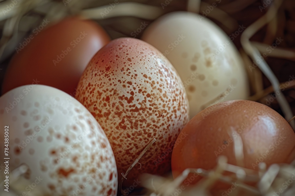 Poster close up view of eggs in a nest, suitable for nature and wildlife themes