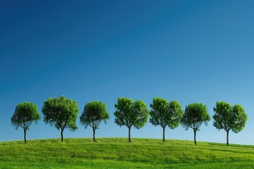 Fototapeta na wymiar Geometrically aligned trees in a simple landscape