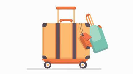 Travel suitcase with tag on cart vector icon on white