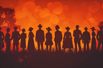 Juneteenth background with silhouettes of people