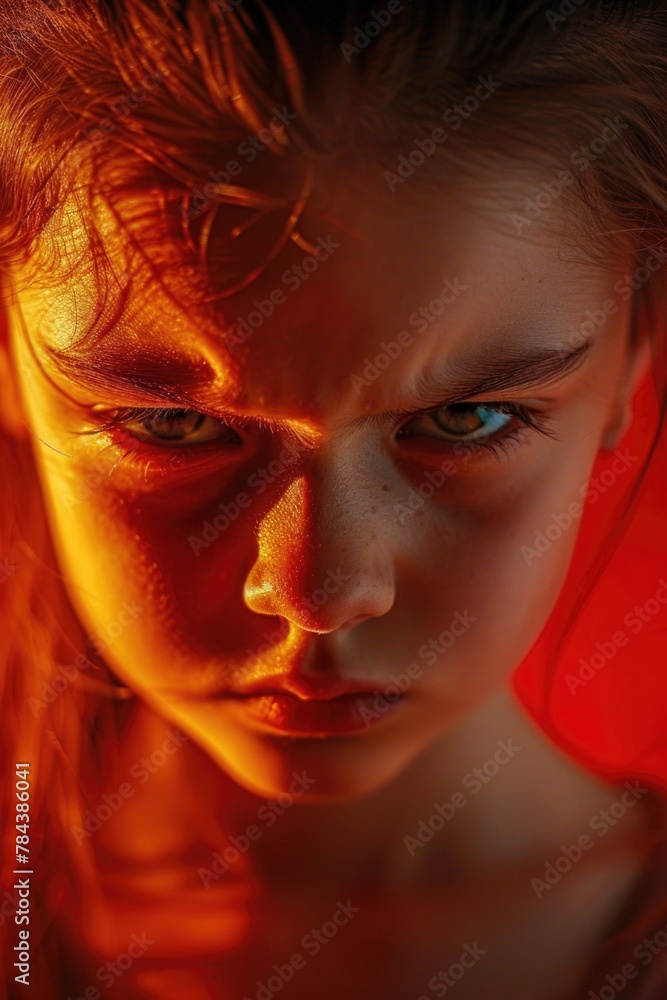 Poster close up of a person against a vibrant red background. perfect for graphic design projects