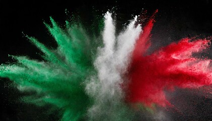 Colorful Fusion: Mexican Flag-inspired Holi Powder Explosions on Black Canvas"