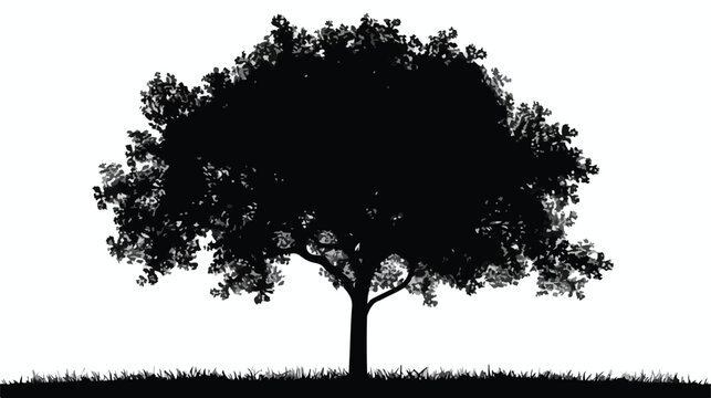 Tree silhouette isolated on white background flat vector