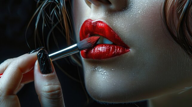Close up of a person applying lipstick. Perfect for beauty and makeup concepts